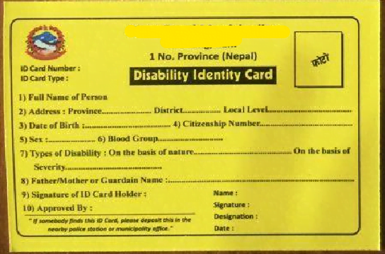 Photo of Yellow Disability Card